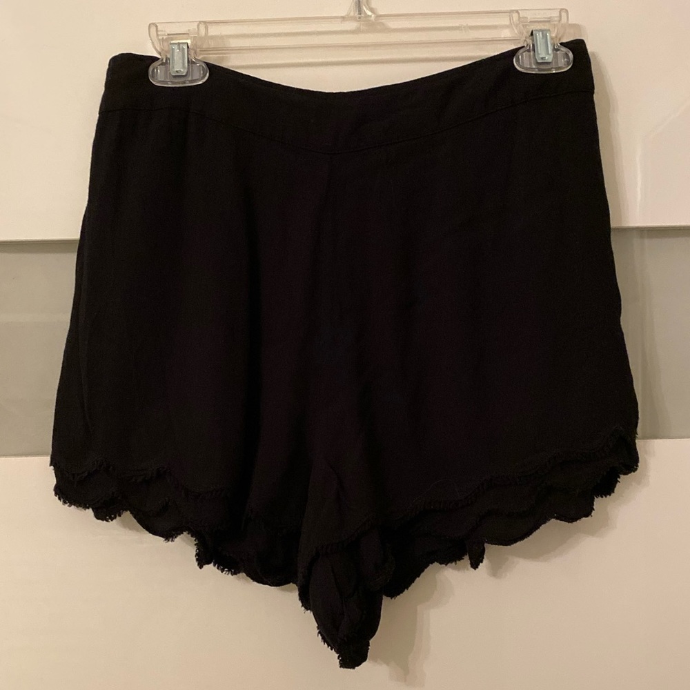 Free People Black linen shorts with scalloped edge